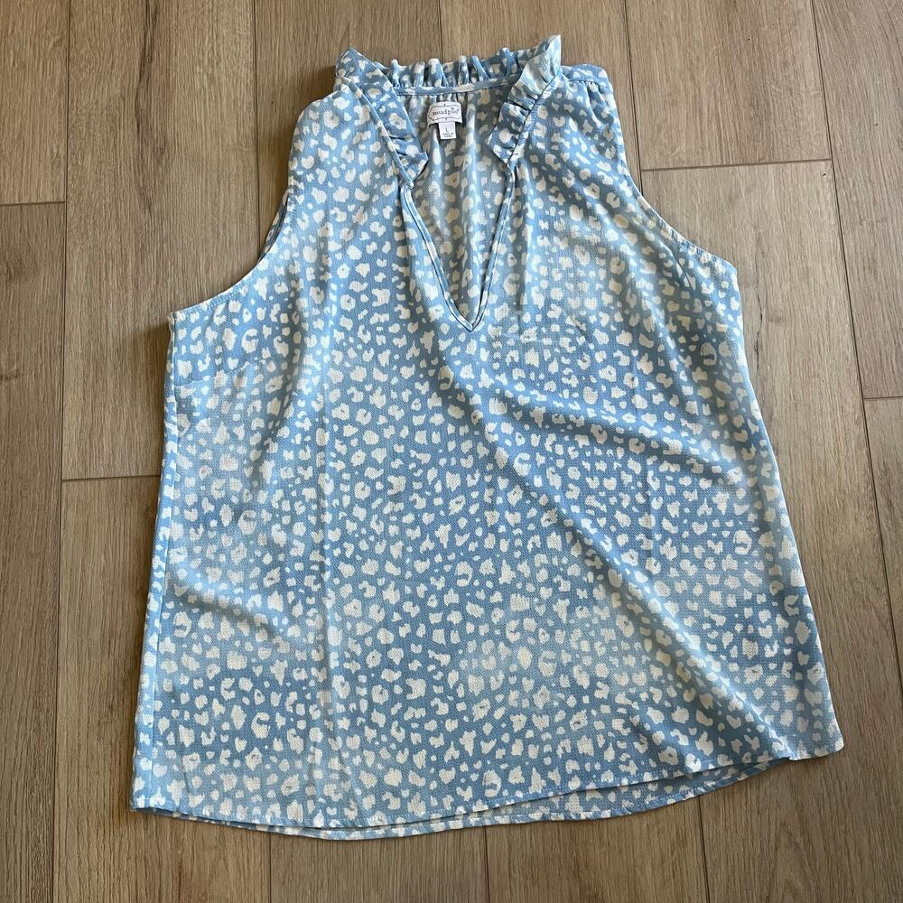 MudPie Women's Blue & White Ferah Tank Size Large